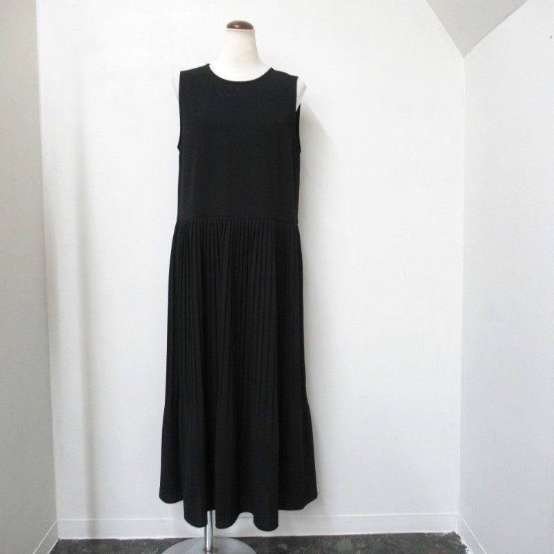 sosotto ツイルジョーゼット消しプリーツノーカラーワンピース/BK05